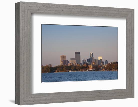 City Skyline from Lake Calhoun, Sunset, Minneapolis, Minnesota, USA-Walter Bibikow-Framed Photographic Print
