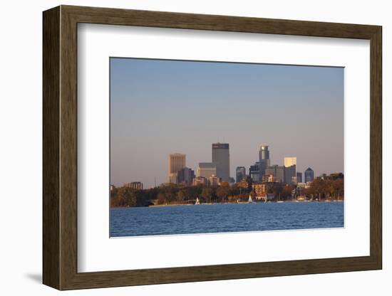 City Skyline from Lake Calhoun, Sunset, Minneapolis, Minnesota, USA-Walter Bibikow-Framed Photographic Print