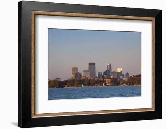 City Skyline from Lake Calhoun, Sunset, Minneapolis, Minnesota, USA-Walter Bibikow-Framed Photographic Print