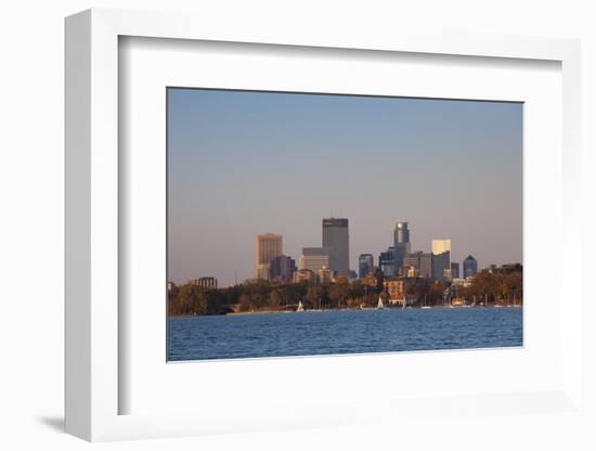 City Skyline from Lake Calhoun, Sunset, Minneapolis, Minnesota, USA-Walter Bibikow-Framed Photographic Print