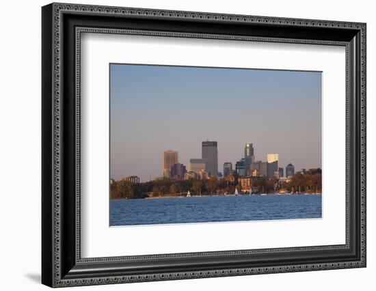 City Skyline from Lake Calhoun, Sunset, Minneapolis, Minnesota, USA-Walter Bibikow-Framed Photographic Print