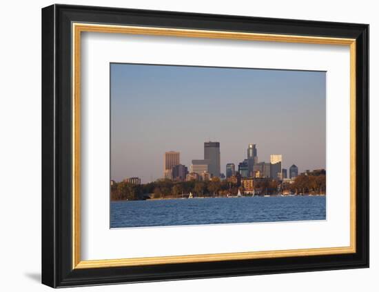 City Skyline from Lake Calhoun, Sunset, Minneapolis, Minnesota, USA-Walter Bibikow-Framed Photographic Print