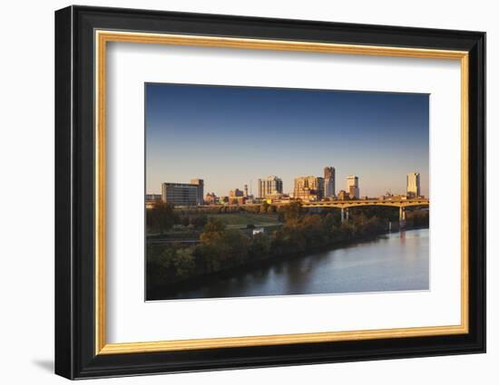 City Skyline from the Arkansas River, Dawn, Little Rock, Arkansas, USA-Walter Bibikow-Framed Photographic Print