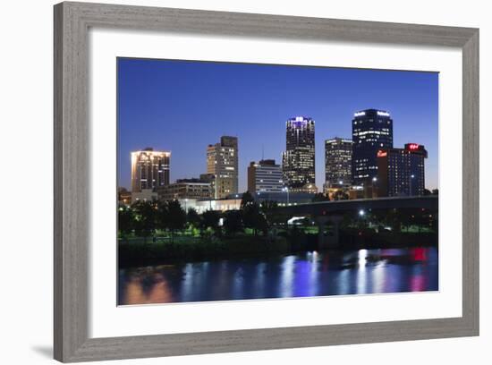 City Skyline from the Arkansas River, Dusk, Little Rock, Arkansas, USA-Walter Bibikow-Framed Photographic Print