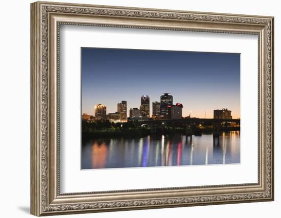 City Skyline from the Arkansas River, Dusk, Little Rock, Arkansas, USA-Walter Bibikow-Framed Photographic Print