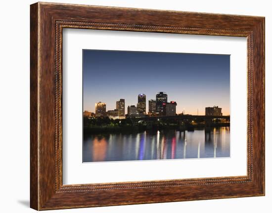 City Skyline from the Arkansas River, Dusk, Little Rock, Arkansas, USA-Walter Bibikow-Framed Photographic Print