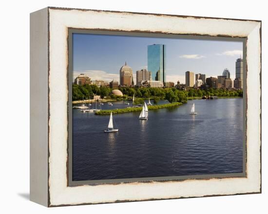 City Skyline from the Charles River, Boston, Massachusetts, USA-Amanda Hall-Framed Premier Image Canvas