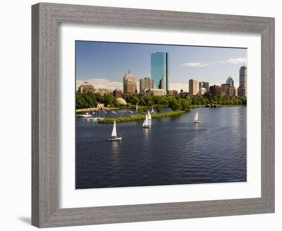 City Skyline from the Charles River, Boston, Massachusetts, USA-Amanda Hall-Framed Photographic Print