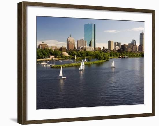 City Skyline from the Charles River, Boston, Massachusetts, USA-Amanda Hall-Framed Photographic Print