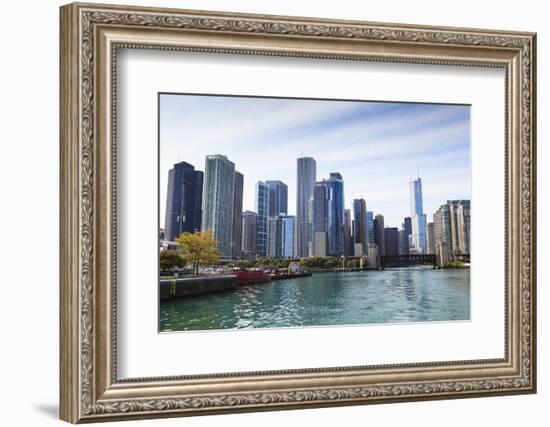 City Skyline from the Chicago River, Chicago, Illinois, United States of America, North America-Amanda Hall-Framed Photographic Print