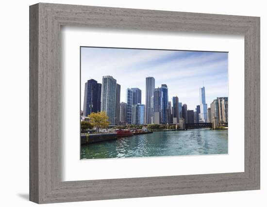 City Skyline from the Chicago River, Chicago, Illinois, United States of America, North America-Amanda Hall-Framed Photographic Print