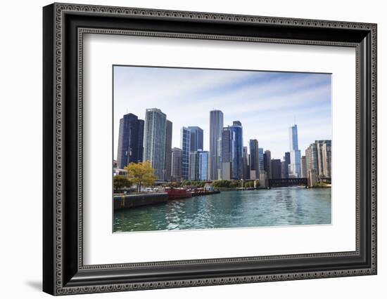 City Skyline from the Chicago River, Chicago, Illinois, United States of America, North America-Amanda Hall-Framed Photographic Print