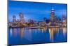 City skyline including Vancouver Lookout Tower as viewed from Canada Place at dusk, Vancouver, Brit-Frank Fell-Mounted Photographic Print