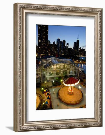 City Skyline Overview of Navy Pier at Sunset, Chicago, Illinois-Cindy Miller Hopkins-Framed Photographic Print