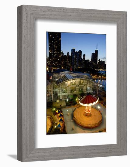 City Skyline Overview of Navy Pier at Sunset, Chicago, Illinois-Cindy Miller Hopkins-Framed Photographic Print