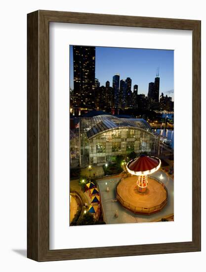 City Skyline Overview of Navy Pier at Sunset, Chicago, Illinois-Cindy Miller Hopkins-Framed Photographic Print