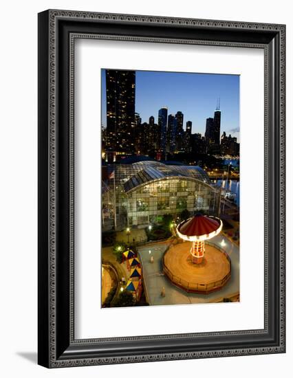 City Skyline Overview of Navy Pier at Sunset, Chicago, Illinois-Cindy Miller Hopkins-Framed Photographic Print