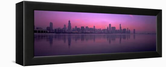 City skyline reflecting in Lake Michigan at dusk, Chicago, Illinois, USA-Panoramic Images-Framed Premier Image Canvas