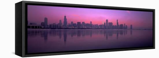 City skyline reflecting in Lake Michigan at dusk, Chicago, Illinois, USA-Panoramic Images-Framed Premier Image Canvas