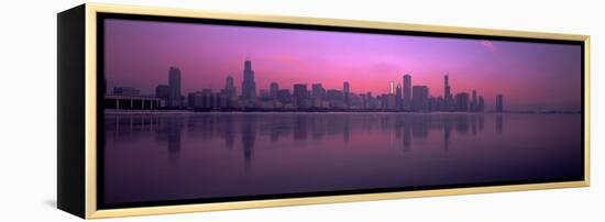 City skyline reflecting in Lake Michigan at dusk, Chicago, Illinois, USA-Panoramic Images-Framed Premier Image Canvas