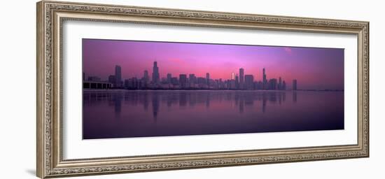 City skyline reflecting in Lake Michigan at dusk, Chicago, Illinois, USA-Panoramic Images-Framed Photographic Print