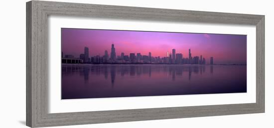 City skyline reflecting in Lake Michigan at dusk, Chicago, Illinois, USA-Panoramic Images-Framed Photographic Print