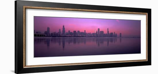 City skyline reflecting in Lake Michigan at dusk, Chicago, Illinois, USA-Panoramic Images-Framed Photographic Print