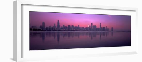 City skyline reflecting in Lake Michigan at dusk, Chicago, Illinois, USA-Panoramic Images-Framed Photographic Print