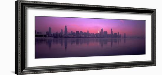 City skyline reflecting in Lake Michigan at dusk, Chicago, Illinois, USA-Panoramic Images-Framed Photographic Print