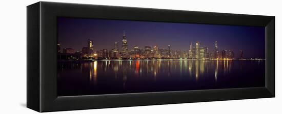 City skyline reflecting in Lake Michigan at night, Chicago, Illinois, USA-Panoramic Images-Framed Premier Image Canvas