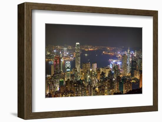 City skyline viewed from Victoria Peak by night, Hong Kong, China, Asia-Fraser Hall-Framed Photographic Print