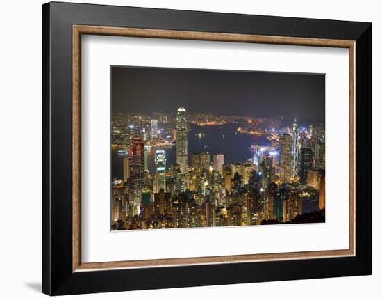 City skyline viewed from Victoria Peak by night, Hong Kong, China, Asia-Fraser Hall-Framed Photographic Print