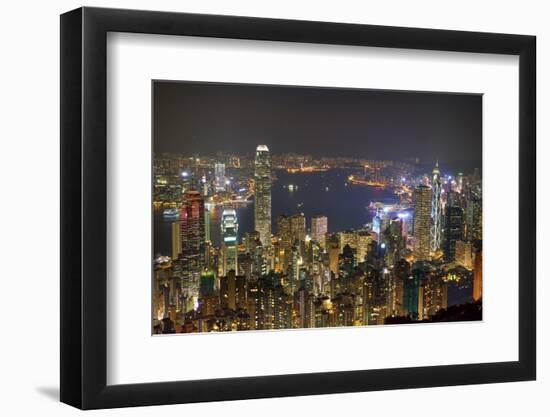 City skyline viewed from Victoria Peak by night, Hong Kong, China, Asia-Fraser Hall-Framed Photographic Print