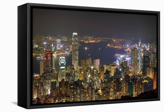 City skyline viewed from Victoria Peak by night, Hong Kong, China, Asia-Fraser Hall-Framed Premier Image Canvas