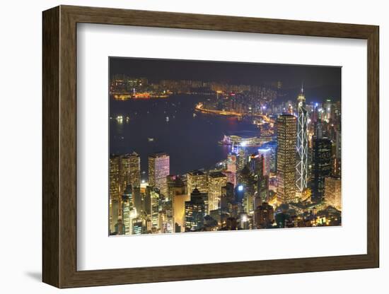 City skyline viewed from Victoria Peak by night, Hong Kong, China, Asia-Fraser Hall-Framed Photographic Print