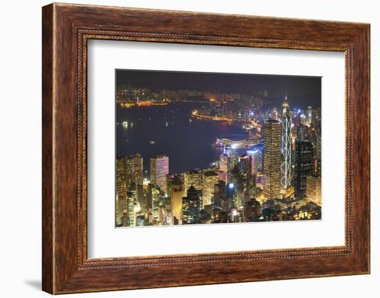 City skyline viewed from Victoria Peak by night, Hong Kong, China, Asia-Fraser Hall-Framed Photographic Print