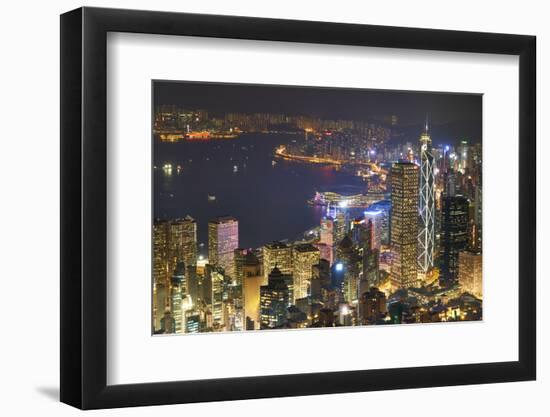 City skyline viewed from Victoria Peak by night, Hong Kong, China, Asia-Fraser Hall-Framed Photographic Print