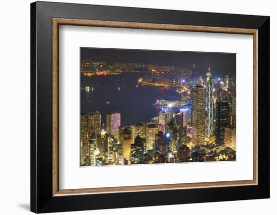 City skyline viewed from Victoria Peak by night, Hong Kong, China, Asia-Fraser Hall-Framed Photographic Print