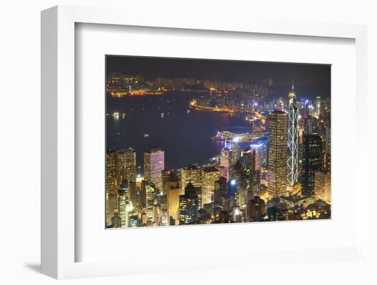 City skyline viewed from Victoria Peak by night, Hong Kong, China, Asia-Fraser Hall-Framed Photographic Print