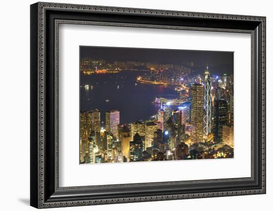 City skyline viewed from Victoria Peak by night, Hong Kong, China, Asia-Fraser Hall-Framed Photographic Print