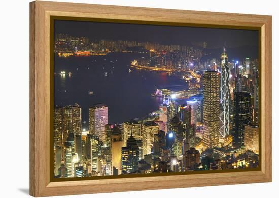 City skyline viewed from Victoria Peak by night, Hong Kong, China, Asia-Fraser Hall-Framed Premier Image Canvas