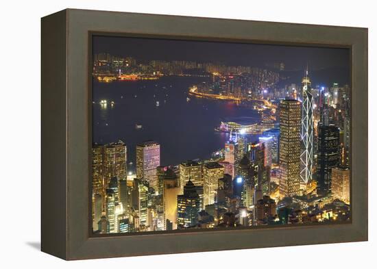 City skyline viewed from Victoria Peak by night, Hong Kong, China, Asia-Fraser Hall-Framed Premier Image Canvas