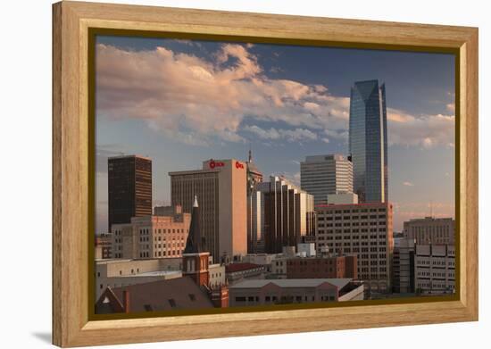 City Skyline with Devon Tower at Dusk, Oklahoma City, Oklahoma, USA-Walter Bibikow-Framed Premier Image Canvas