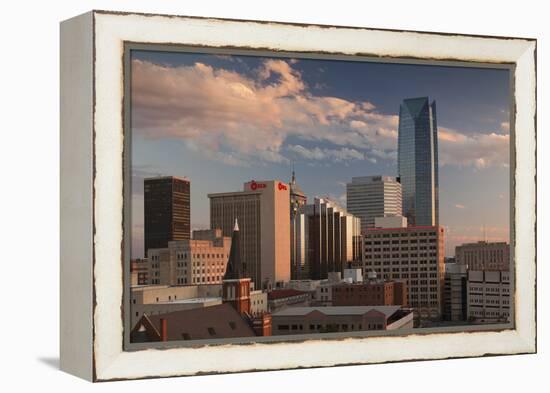 City Skyline with Devon Tower at Dusk, Oklahoma City, Oklahoma, USA-Walter Bibikow-Framed Premier Image Canvas