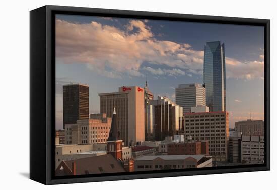 City Skyline with Devon Tower at Dusk, Oklahoma City, Oklahoma, USA-Walter Bibikow-Framed Premier Image Canvas