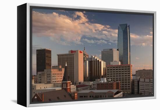 City Skyline with Devon Tower at Dusk, Oklahoma City, Oklahoma, USA-Walter Bibikow-Framed Premier Image Canvas