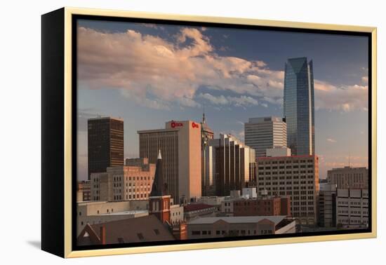 City Skyline with Devon Tower at Dusk, Oklahoma City, Oklahoma, USA-Walter Bibikow-Framed Premier Image Canvas