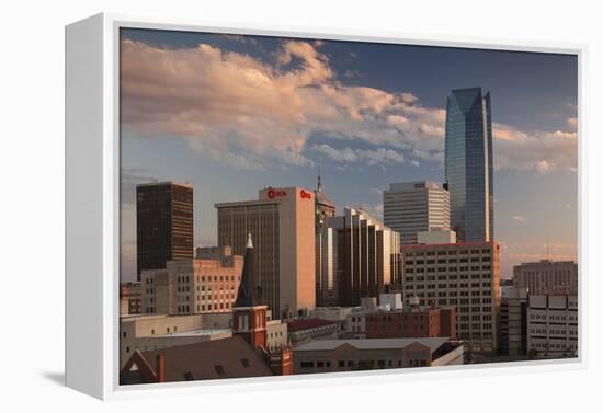 City Skyline with Devon Tower at Dusk, Oklahoma City, Oklahoma, USA-Walter Bibikow-Framed Premier Image Canvas