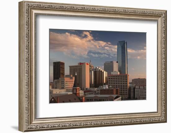 City Skyline with Devon Tower at Dusk, Oklahoma City, Oklahoma, USA-Walter Bibikow-Framed Photographic Print