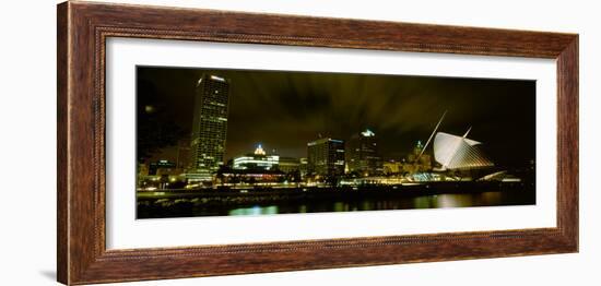 City Skyline with Milwaukee Art Museum at Night, Milwaukee, Wisconsin, USA-null-Framed Photographic Print